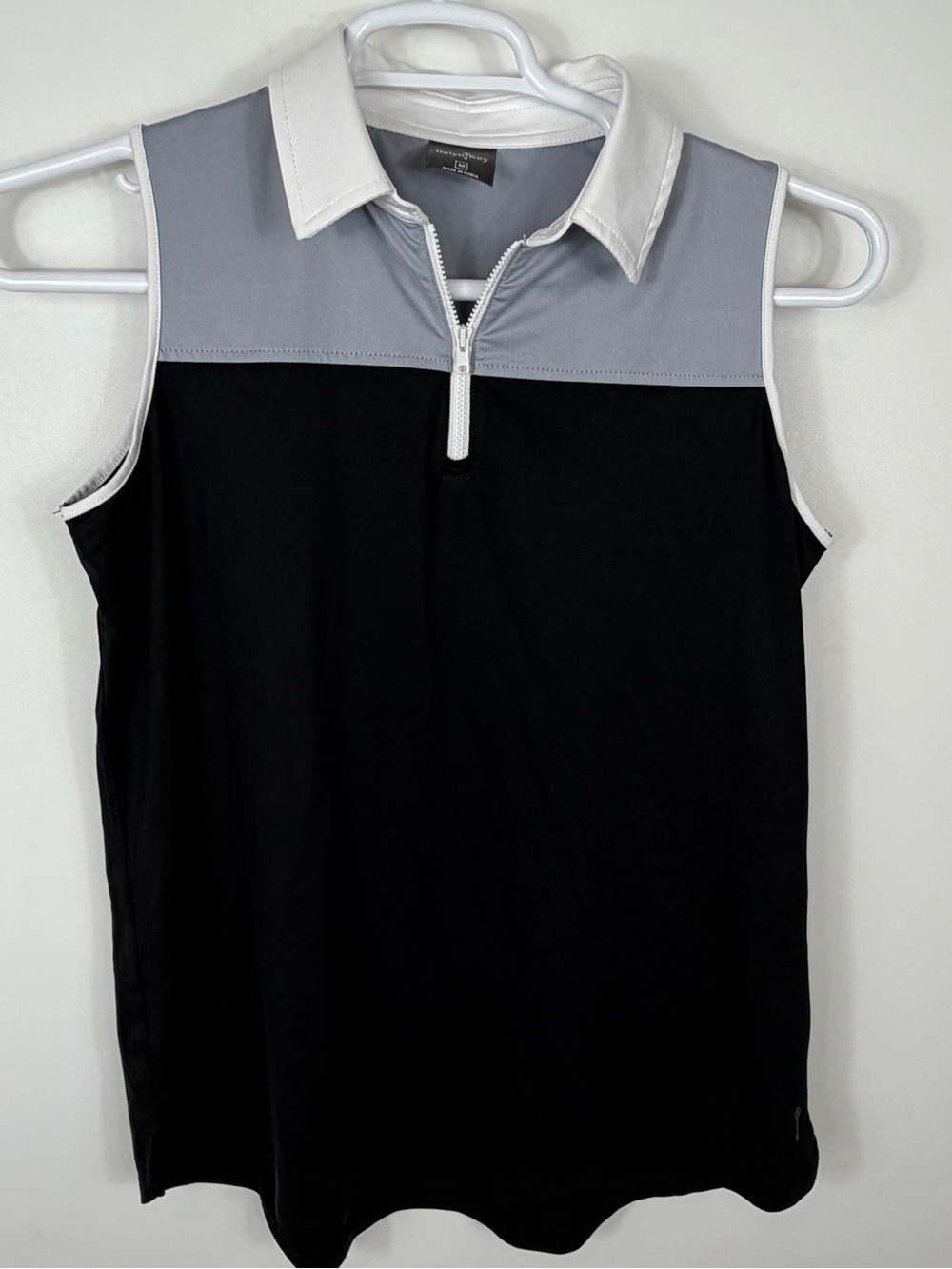 Belyn Key Black, White and Gray Sleeveless Polo Zip Tank